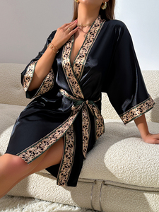 Camisón de lujo para mujer, albornoz estampado cómodo Sexy de <span class=keywords><strong>manga</strong></span> <span class=keywords><strong>larga</strong></span> para verano, Otoño, Primavera, nueva edición - Product Image 3
