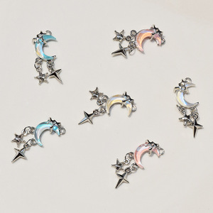 Boucles d'oreilles pendantes en alliage de zinc, bijoux pour femmes, motif lune et étoile, rose, bleu, blanc, charme clair de lune, pour un style jeune et féminin - Product Image 3