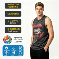 Tank Top Streetwear Custom OEM Berkualitas Tinggi 100% Katun Vintage Acid Wash Sablon Sutra Pria Model Distressed