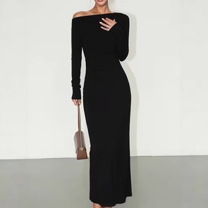 Long Sleeve Long Black Dress - Black Lycra Dress Long Sleeved - Elegant &  Stretchy Fit