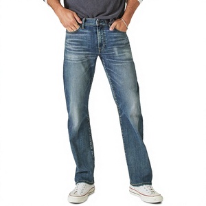 Jean en denim délavé coupe droite pour homme, jambe droite, coupe classique, vente en gros, jeans personnalisés, fournisseur d'usine OEM ODM, pantalon bleu - Product Image 1