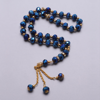 Perles de prière musulmane bleu marine 10MM avec entretoises en alliage plaqué or collier de perles en verre chapelet pour prière quotidienne de Religion