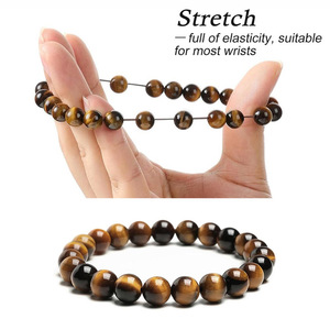 Bracelet en pierre naturelle unisexe personnalisé HLC, <span class=keywords><strong>de</strong></span> haute qualité, 8 mm, œil <span class=keywords><strong>de</strong></span> <span class=keywords><strong>tigre</strong></span>, bracelet réglable, perles <span class=keywords><strong>de</strong></span> pierres précieuses naturelles - Product Image 2