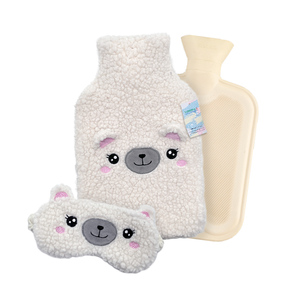<span class=keywords><strong>Bouillotte</strong></span> durable en peluche blanche motif ours avec housse douce et masque pour les yeux – Ensemble pour la maison - Product Image 1