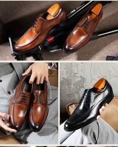 A.N.M.bullock High-End Men's Spring/Summer Formal Business Shoes Patchwork <b>Pointed</b> Toe Genuine Leather Upper Lace-Up Lightweight - Product Image 5