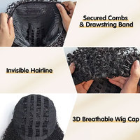 Demi-Perruque FH Naturel Noir 100% Cheveux Humains 3-en-1 Cheveux Birmans Bouclés avec Pince et Cordon