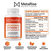 Vitamine C liposomale 1200 mg, capsules végétariennes, 120 unités, complément antioxydant pour adultes, pour le soutien des gencives et du collagène
