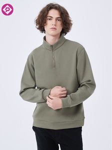 Sweat-shirt à manches longues en flanelle 430g, couleur unie, avec fermeture éclair 1/4, personnalisable avec logo, pour homme, grande taille, style décontracté et sportif, idéal pour <span class=keywords><strong>la</strong></span> ville. - Product Image 3