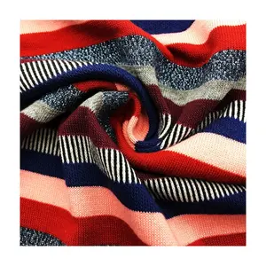 New trends colorful elastic lurex knitted 82%T 12%C 2%lurex 3%spandex yarn dyed metallic stripe jersey fabric for T-shirt dress