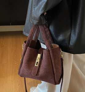 冬用女の子用スエードハンドバッグスリングバッグ2025,新デザインファッション女性用スエードバスケットクロスボディ - Product Image 2