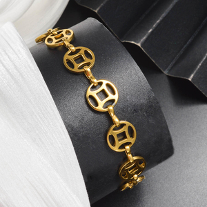 Pulsera de Lujo Ligero con Eslabones de Moneda China Chapada en Oro de 18K, de Acero Inoxidable, Impermeable, Regalo de la Suerte para Mujer - Product Image 5