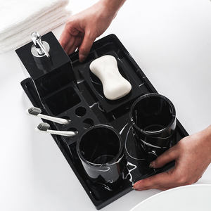 Ensemble de salle de bain marbré 6 pièces, distributeur de savon et porte-brosse à dents, cadeau pour femmes et hommes, ensemble d'accessoires de salle de bain en résine - Product Image 4