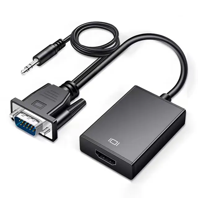 Adaptor konverter kabel VGA ke HDMI 1080P, dengan kabel USB daya Audio di kabel Audio & Video input VGA output HDMI