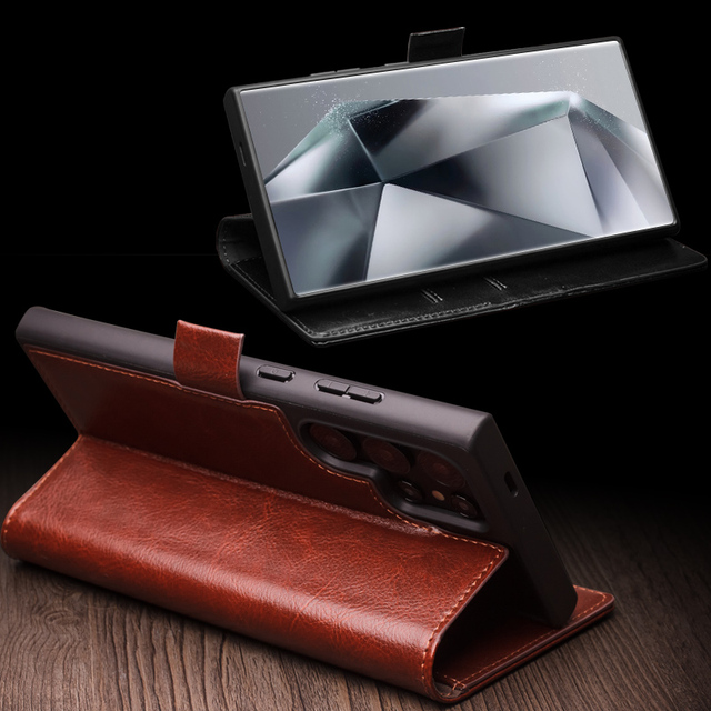 2024 QIALINO Latest Leather Wallet Flip Magnetic Closure Case for Samsung Galaxy S24 ultra