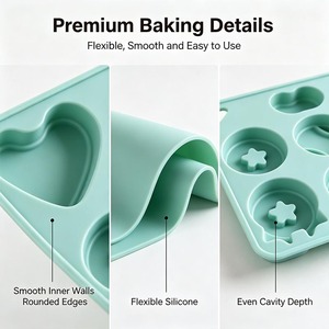OEM Heart Shape <b>Silicone</b> Cake Mold 12-Cavity <b>Baking</b> Tray for Chocolate Jelly Soap Cupcakes Eco-Friendly Dishwasher Safe Food - Product Image 3