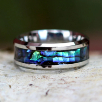 Ouyuan Bijoux Argent Plaqué 8mm Carbure De Tungstène Anneau Abalone Shell Incrustation Bandes De Mariage Cadeau De Fiançailles