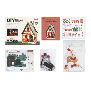 Robotime <span class=keywords><strong>Rolife</strong></span> US Warehouse Cadeaux de Noël DS036 Maison de Noël scintillante Jouets miniatures DIY Puzzles en bois 3D - Product Image 4