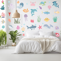 Autocollants muraux imperméables d'animaux marins, autocollants yingao colorés pour la décoration de la chambre d'enfants et de la maison