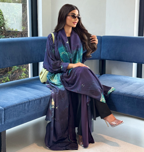LEDUO Summer Abaya and <b>Matching</b> Sheila Shawl Violet Printed Double-Layered Chiffon Floor Length <b>Long</b> Sleeve - Product Image 3