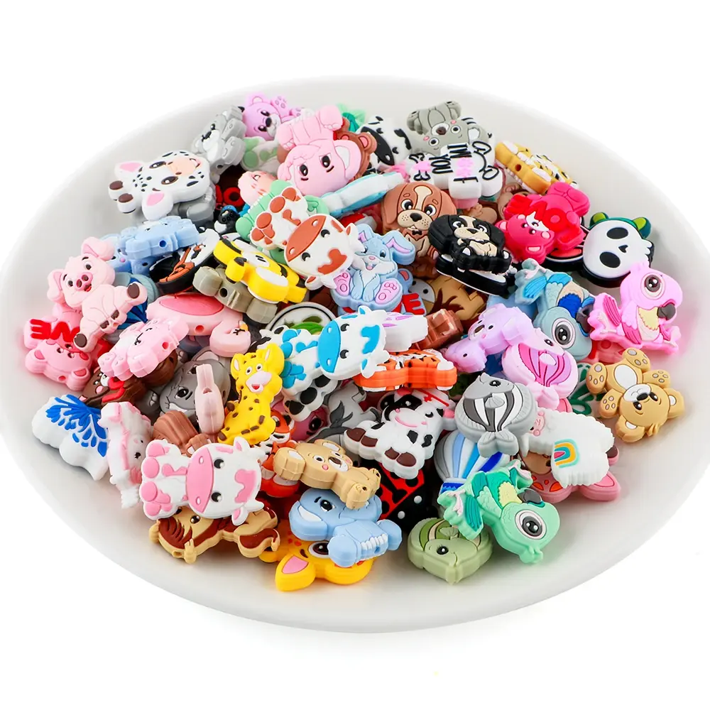 Custom Wholesale Mixed DIY Silicone Beads Bracelets Handmade Cartoon Animal Focal Beaded Pens Soft Toy Jewelry Making