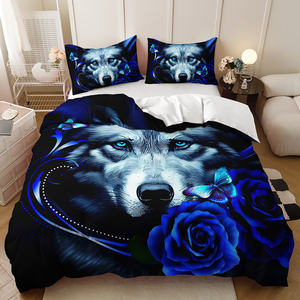 Ensemble de housse de <span class=keywords><strong>couette</strong></span> confort pour literie en polyester attrape-rêves avec motif d'animal <span class=keywords><strong>loup</strong></span> personnalisé - Product Image 3