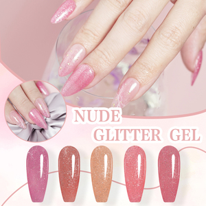 ICE NOVA <span class=keywords><strong>Nu</strong></span>-de Glitter Couleur Acrylique Extension Gel Dur Solide Private Label 10ml Hema Free Glitter Nude Pink Clear Gel Polish - Product Image 1