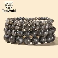 Браслет TeoWaki Dainty из полированного натурального камня с бусинами, серия «Черно-серый», разные размеры бусин, повседневное украшение, аксессуар для многослойного ношения, 19 см