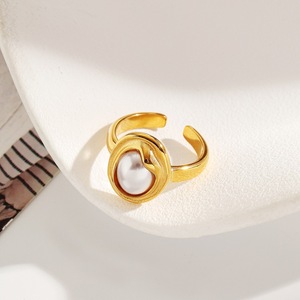 Stainless Steel <b>Titanium</b> <b>Ring</b> Imitation Pearl Geometric Design 18k Gold Plated Women's Fashion Jewelry Party Accessory - Product Image 1