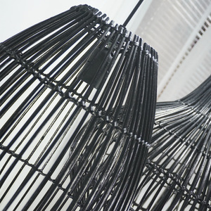 Lampe suspendue en rotin noir, lustre rond E27 pour chambre à coucher et salle à manger, luminaire de style nordique - Product Image 5