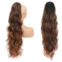 Extension de queue de cheval synthétique haut de gamme à cordon, ondulations Water Wave et Body Wave, 28 pouces, marron bouclé ondulé, application facile pour femme