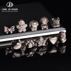 Piedra Natural plata obsidiana tallada cuenta estampada gato pata Pixiu animales forma cuenta con agujero para hacer joyas collar