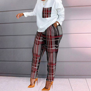 Da donna alla moda due pezzi Set lungo a maniche lunghe Pullover a girocollo + pantaloni elasticizzati da donna autunno primavera tuta ampia Casual - Product Image 1