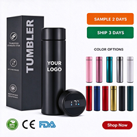 Bouteille d'eau intelligente LED 500 ml, gourde isotherme en acier inoxydable à double paroi sous vide, tasse personnalisée pour femmes