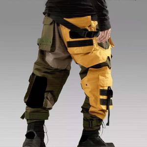 남성용 노란색 스트리트 힙합 스타일 배기형 헤비 듀티 카고 팬츠 다수의 포켓 스트랩 팬츠 - Product Image 3