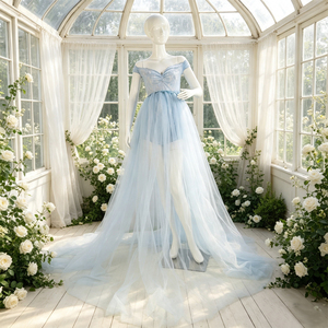 Robe de photographie de maternité européenne-américaine sexy à manches courtes en dentelle et tulle, longue robe de soirée pour femme <span class=keywords><strong>enceinte</strong></span>, costume de séance photo - Product Image 4