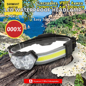 Lampe frontale de camping à LED COB avec capteur, rechargeable par USB, étanche IP54, faisceau large, portée 100-199M, fonction SOS - Offre Spéciale - Product Image 2