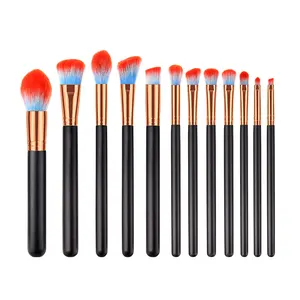 Direct Supplier Cheap Price High Quality Rainbow Fiber Cosmetic Brushes Beauty Tool 12pcs Black Makeup Brush Set