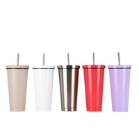 Offre Spéciale – Tasse à Café Personnalisable DIY 500 ml – Gobelet de Voyage en Acier Inoxydable à Double Paroi avec Paille