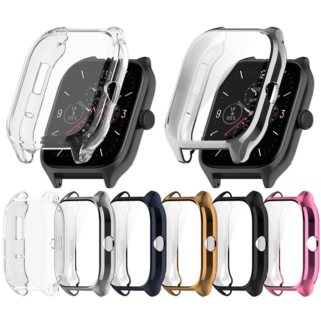 Tschick Full Cover Soft TPU Plating Watch Case for Amazfit GTS 4 GTS4 SmartWatch Protective Screen Film Protector Glossy Shell