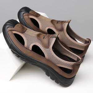 Hollow Out Men's Mesh Sandals Soft Sole Slip-On Casual Beach Shoes Black Gray Brown 2024 Summer New Style - Product Image 2