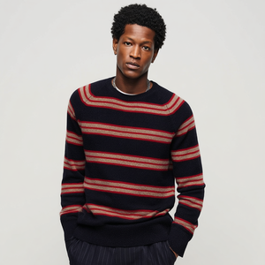 Men's Multi-<strong>Stripe</strong> Raglan Sleeve Sweater Wool Blend Long Sleeve Crew Neck Pullover <strong>Jumper</strong> <strong>Black</strong> <strong>and</strong> <strong>Red</strong> - Product Image 4