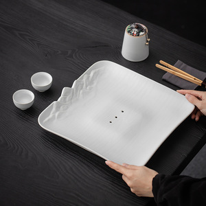 Plateau à thé carré en céramique, en porcelaine, avec drainage, pour la préparation et le séchage du thé, idéal pour le thé de l'après-midi - Product Image 4