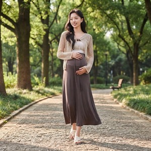 Abito <span class=keywords><strong>Premaman</strong></span> in Modal Primavera/Estate/Autunno Nuova Collezione Pupu Gonna Lunga a Vita Alta Taglie Forti Modellante a Trapezio Tinta Unita da Donna - Product Image 1