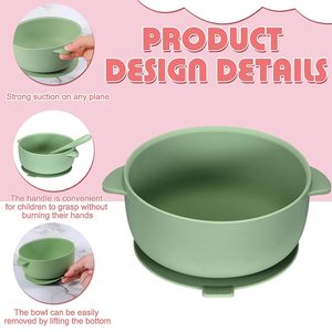 아기 유아 실리콘 흡입 식품 보관 그릇 숟가락 식기 세척기 전자 레인지 안전 수유 세트 - Product Image 3
