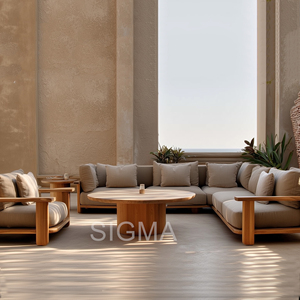 Impermeabile di lusso speciale <span class=keywords><strong>Design</strong></span> <span class=keywords><strong>per</strong></span> <span class=keywords><strong>esterni</strong></span> mobili L forma angolo Teak in legno minimalista combinazione modulare divano da giardino - Product Image 4