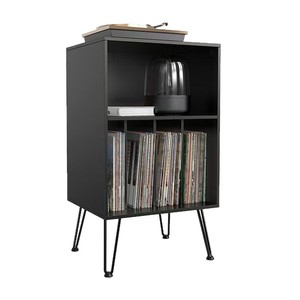 Modern minimalist wooden storage rack, solid wood vinyl <b>record</b> holder, large capacity, double-layer floor-<b>standing</b> shelf. - Product Image 2
