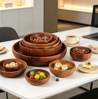 Acacia houten kommen, diverse maten, natuurlijke nerf afwerking, voor het serveren van noten, fruit en snacks in de keuken