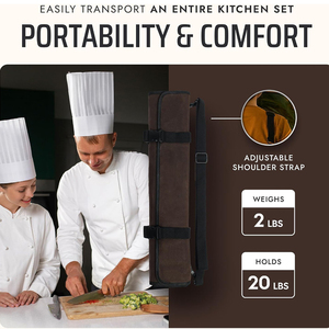 Sac de transport et étui de rangement professionnel en toile cirée robuste pour couteaux de chef avec 10 emplacements et une poche zippée avec bandoulière - Product Image 5