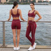 Ensembles de yoga personnalisés avec logo contrastant, vente en gros OEM, tenues de sport taille haute pour femmes, ensembles de fitness 2 pièces