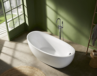 Baignoire autoportante en acrylique haute brillance de qualité supérieure, profonde et facile à nettoyer, avec trop-plein, pour salle de bain d'hôtel moderne